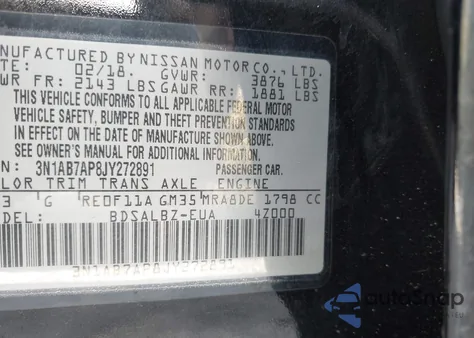 2018 Nissan Sentra S from USA, damaged, VIN 3N1AB7AP8JY272891